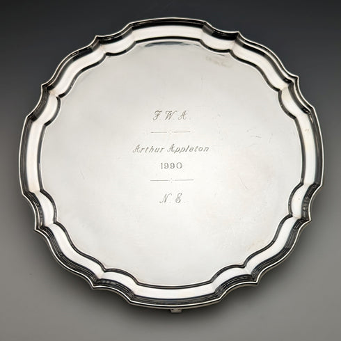 British Antique Silver Plate Card Tray Diameter 25.5cm 475g